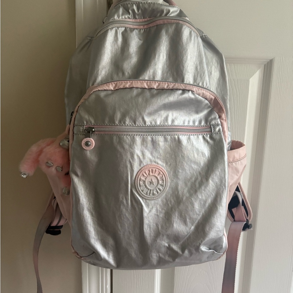 Kipling Seoul Metallic Silver and Soft Pink Backpack- Used for a few months.